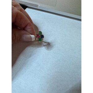 14k Solid Gold Small Cluster Ring, Natural Mix Stones. Sz 7.25, 1.81 Grams